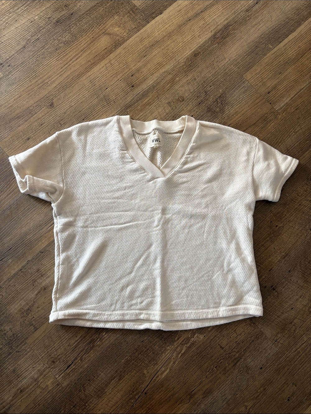 Madewell MWL Cream V-Neck Short Sleeve Sweatshirt